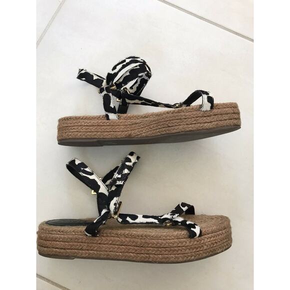 Schutz Sandalia Salto Baixo Platform Jute Animal Print Sandals - Picture 3 of 12